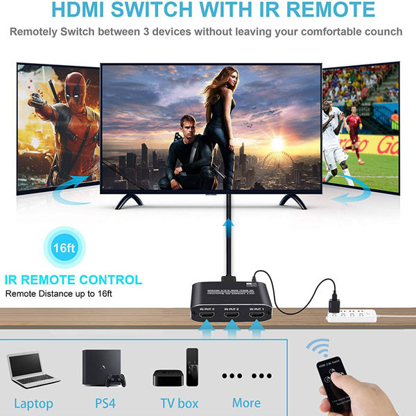 سوئیچ 3 پورت 2.0 HDMI با ریموت کنترل مدل FN-S231