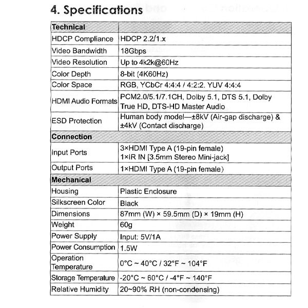 سوئیچ 3 پورت 2.0 HDMI با ریموت کنترل مدل FN-S231