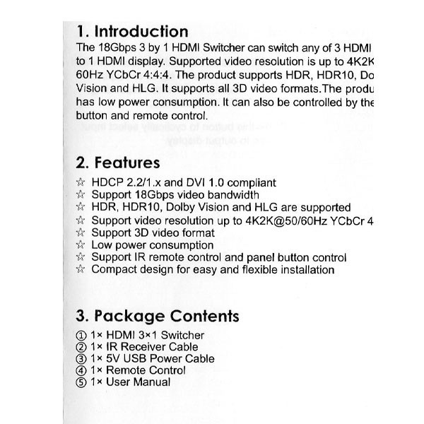 سوئیچ 3 پورت 2.0 HDMI با ریموت کنترل مدل FN-S231