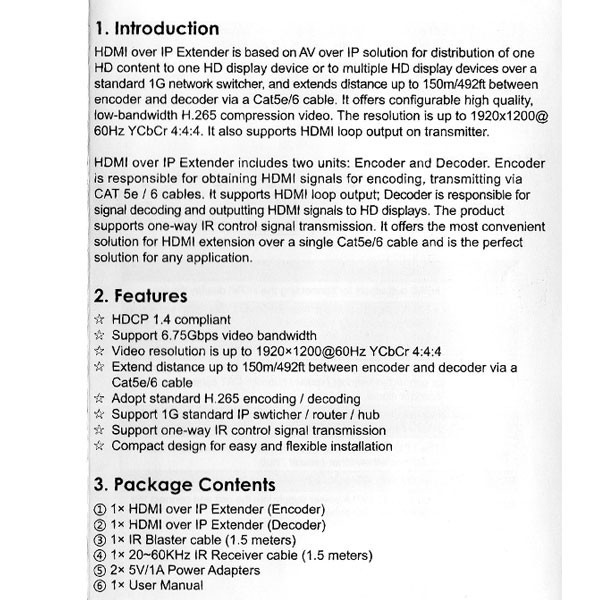 Faranet HDMI Extender Model FN-E512 2-Piece Kit (Transmitter + Receiver) up to 150m