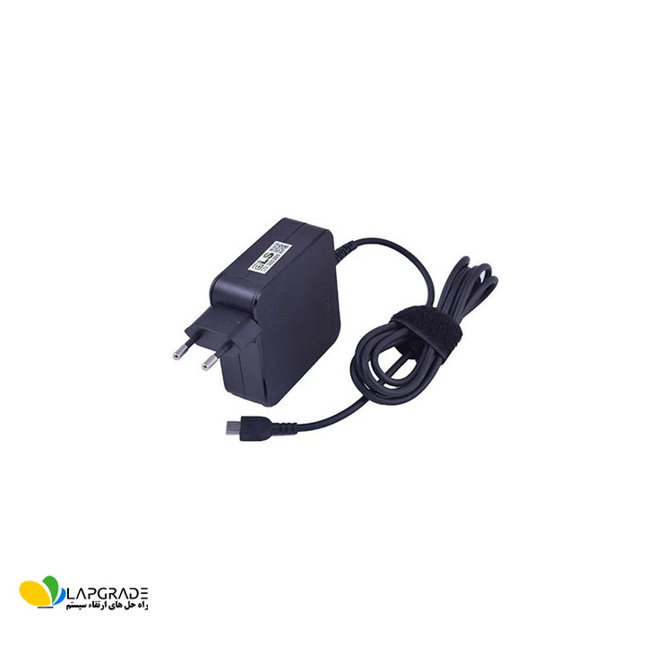 نمای ورودی برق دو شاخه استاندارد شارژر لپ تاپ لنوو مدل ADLX65CDGC2A – کابل برق ورودی آداپتور قابل جدا شدن