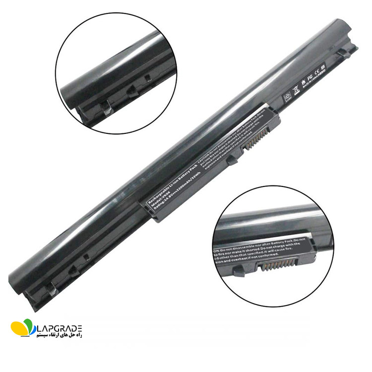 نمای نزدیک لیبل و کانکتور باتری HP VK04 چهارسلولی 2600mAh (جزئیات پینها)