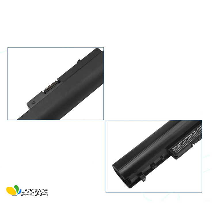 نمای نزدیک کانکتور و پینهای اتصال باتری لپتاپ HP LA04 چهارسلولی (جزئیات قفل و اتصال)