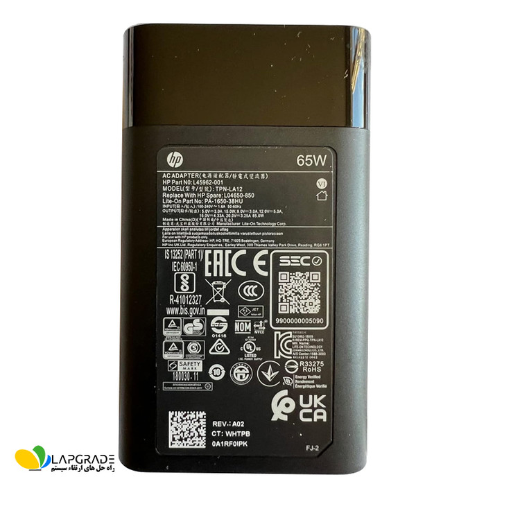 شارژر لپ تاپ اچ پی 20 ولت 3.25 آمپر مدل TPN-LA12