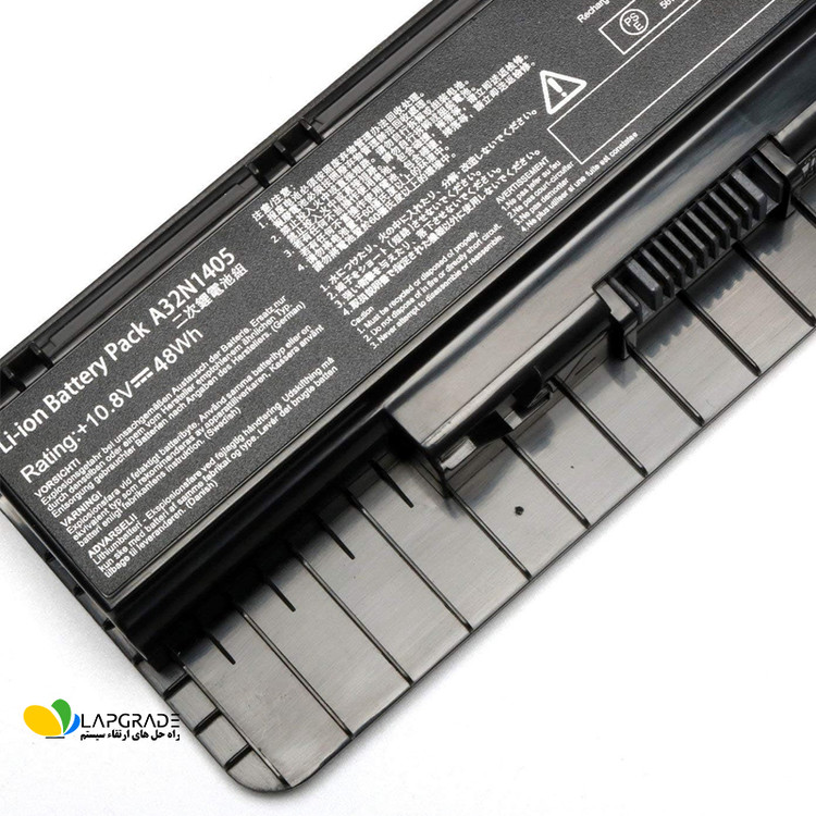 برچسب مشخصات فنی و پارت نامبر A32N1405 روی باتری لپتاپ ایسوس 6 سلول 4400mAh با ولتاژ 10.8 ولت و تاریخ تولید - سازگار با ROG G551JW و GL551JM