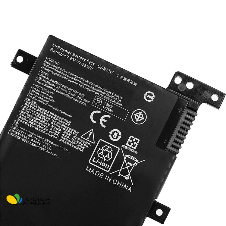 نمای کانکتور باتری لپتاپ ایسوس مدل C21N1347 برای اتصال مستقیم به مادربرد لپ تاپ های سری X555 و A555 - نصب داخلی بدون لحیم کاری با کابل و کانکتور 2 پین