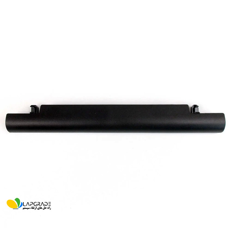 نمای کناری باتری لپتاپ ایسوس مدل A41-X550A با 4 سلول لیتیوم یون و محل قفل های مکانیکی برای نصب خارجی روی لپ تاپ های ASUS سری X550 و F550خ تولید درج شده بر روی لیبل