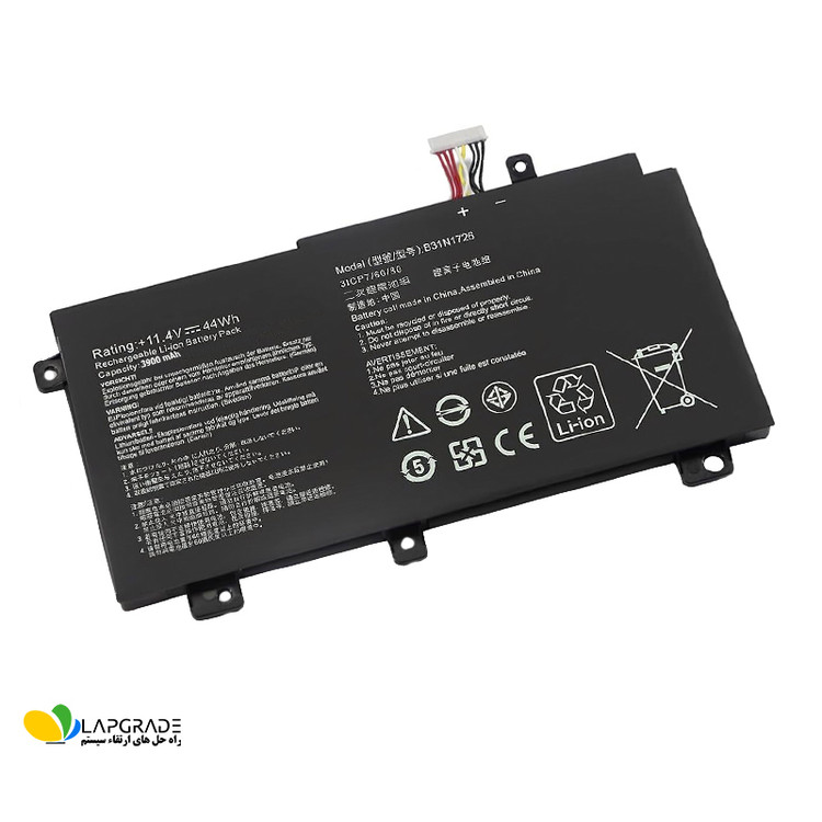 برچسب مشخصات فنی و پارت نامبر B31N1726 روی باتری لپتاپ ایسوس 3 سلول 3900mAh با ولتاژ 11.4 ولت - سازگار با TUF FX504GD، FX505DT، FX80GE و پارتنامبر های B31BNEH و A41LK9H