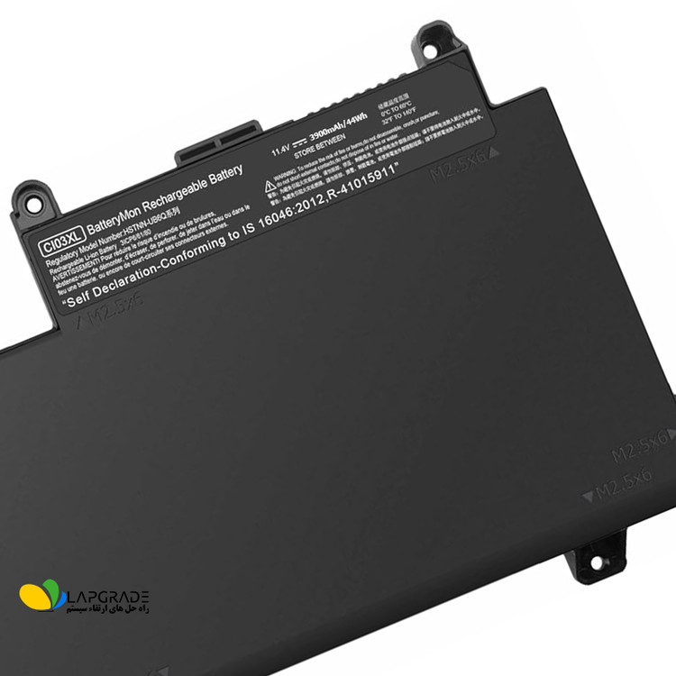 باتری HP CI03XL (44Wh) – نمای لیبل و مشخصات فنی روی باتری