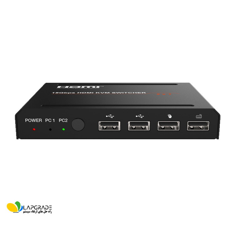 KVM سوئیچ 2 پورت HDMI 2.0b فرانت مدل FN-K221 - نمای کلی دستگاه با بدنه فلزی مشکی