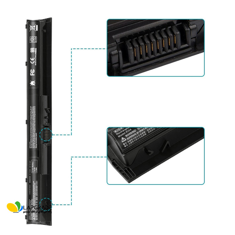نمای نزدیک اتصالات باتری HP KI04 برای لپتاپهای سری Pavilion