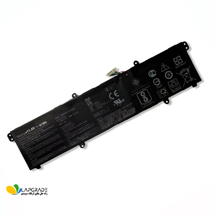 برچسب مشخصات فنی و پارت نامبر B31N1911 روی پشت باتری لپتاپ ایسوس 3 سلول لیتیوم پلیمر 3600mAh با ولتاژ 11.4 ولت - سازگار با VivoBook Flip 14 M413IA و TM420IA