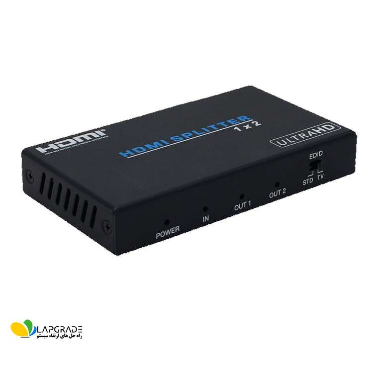 نمای پورت برق 5 ولت DC و نشانگر LED اسپلیتر HDMI 2 پورت مدل FN-V212 - منبع تغذیه جداگانه