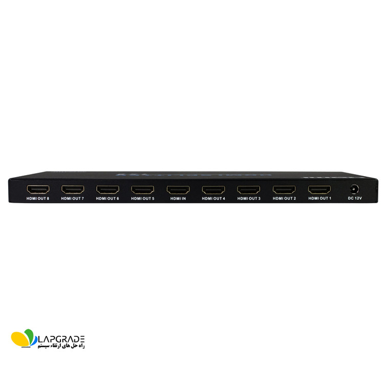 نمای پورت ورودی و 8 پورت خروجی HDMI اسپلیتر مدل FN-V218 – ورژن 2.0 با پشتیبانی از 4K 60Hz