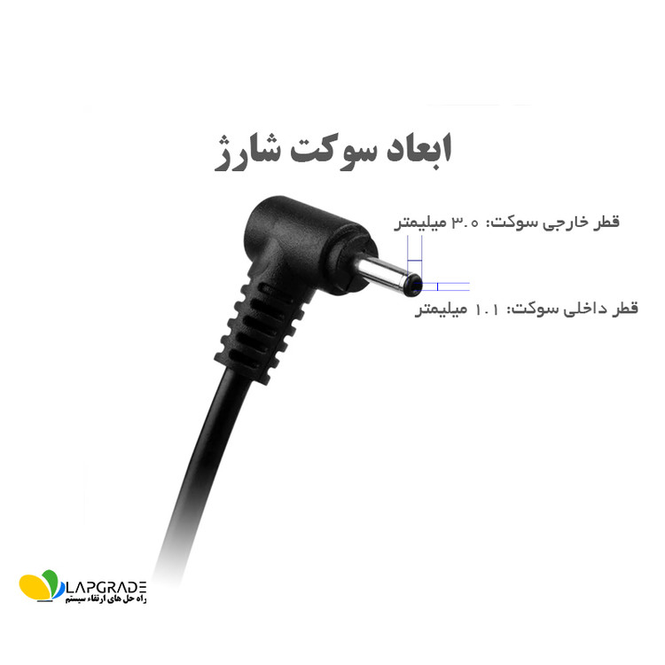 نمای نزدیک سوکت گرد فاقد پین مرکزی 3.0 در 1.1 میلیمتر شارژر لپ تاپ ایسوس مدل ADP-45BW A برای اتصال به لپ تاپ های فوق باریک ASUS