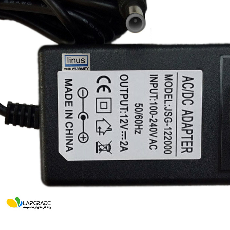 نمای لیبل و سوکت - آداپتور مانیتور ال جی 12 ولت 2 آمپر مدل JSG-122000