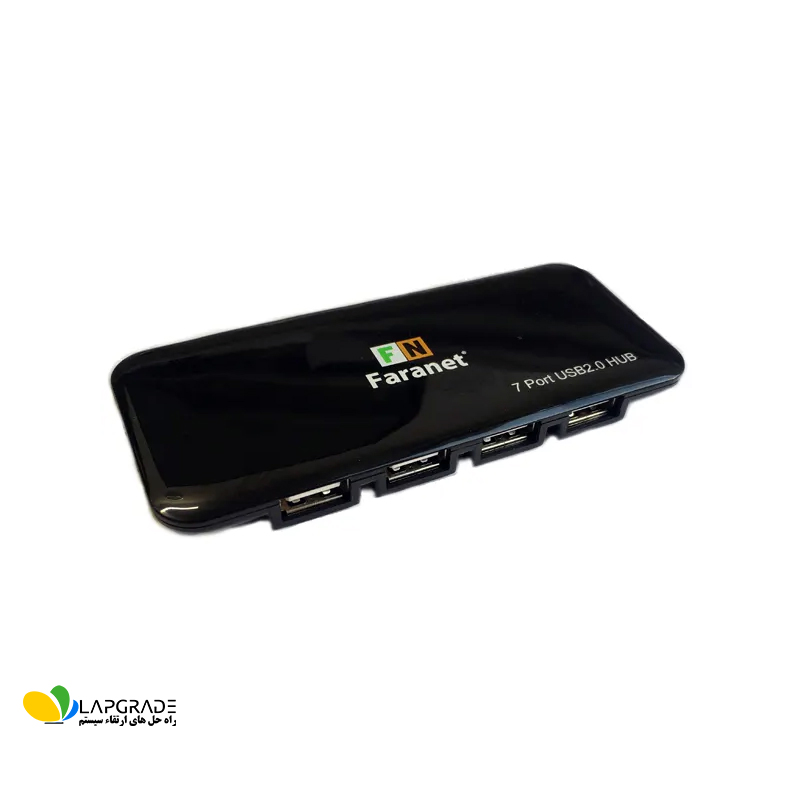هاب USB 2.0 هفت پورت فرانت مدل FN-U2H708 - نمای کلی دستگاه با بدنه مشکی و طراحی جمع‌وجور